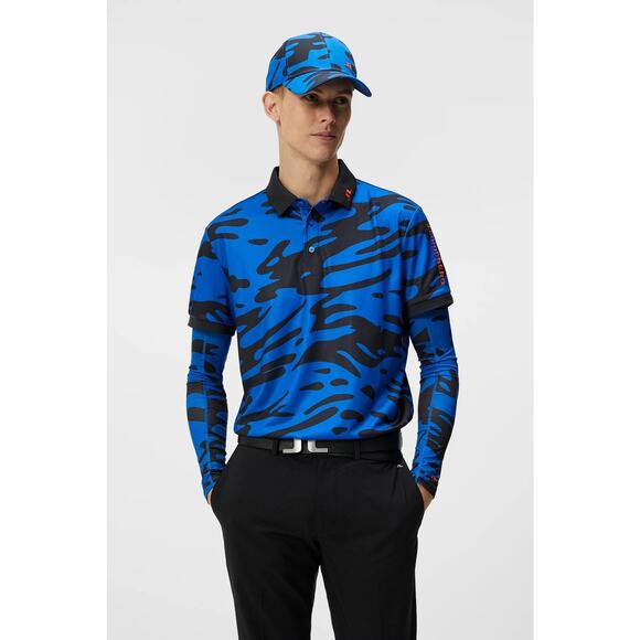 J. Lindeberg Tour Tech Reg Fit Print Polo Neptune Nautical Blue Mens Sz XL